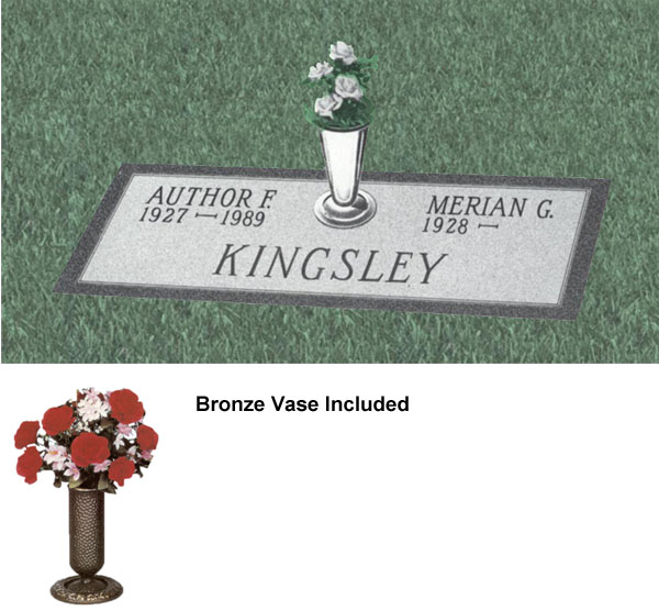Granite Traditional Cemetery Marker With Bronze Vase - Double Marker