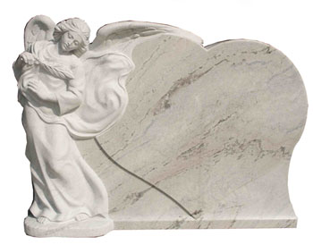 Single Angel and Single Heart Headstone Sculpted in Marble