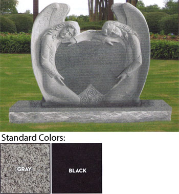 Double Angel with Double Heart Headstone
