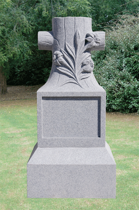 Log Cross with Flowers Headstone
