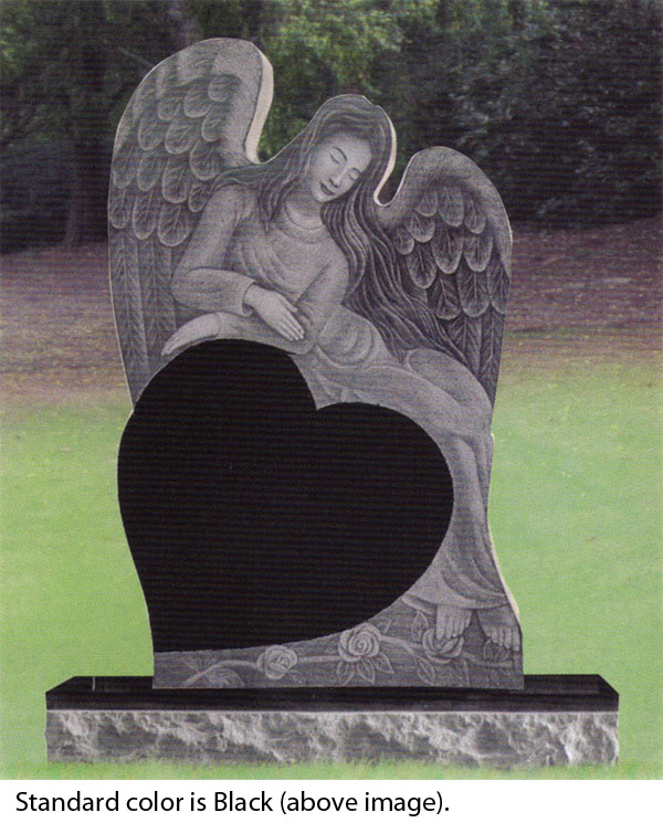Reclining Angel Heart Etched Headstone