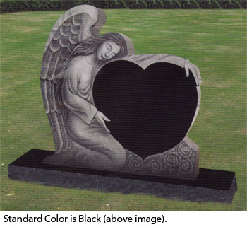 Single Angel Heart Etched Headstone