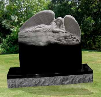 Angel Lying in Clouds Headstone