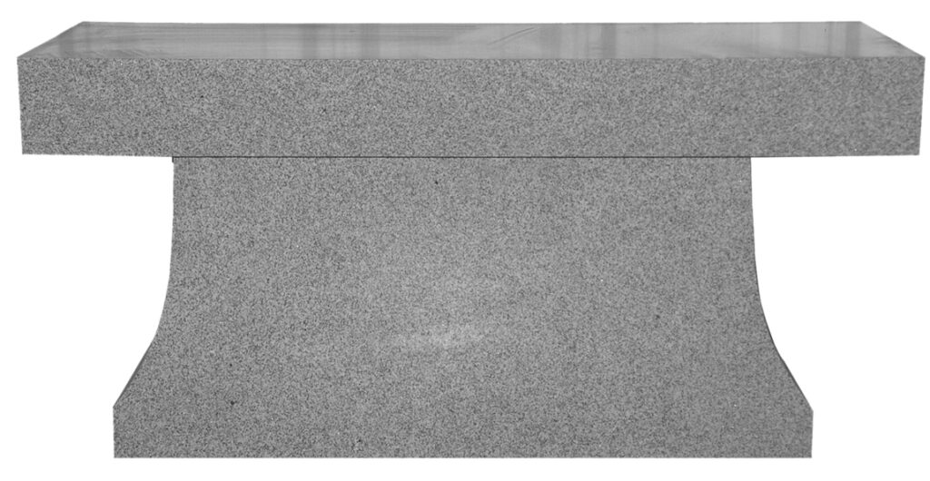 Simple cremation Bench, A sleek gray outdoor table with a modern design, shown above color options of gray and black. Ideal for patio or garden settings.