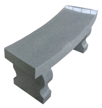 Memorial Bench with Curved Seat & Harp Legs Granite bench features a sleek design with a gray finish, showcasing standard colors available: gray and black. Ideal for outdoor settings.