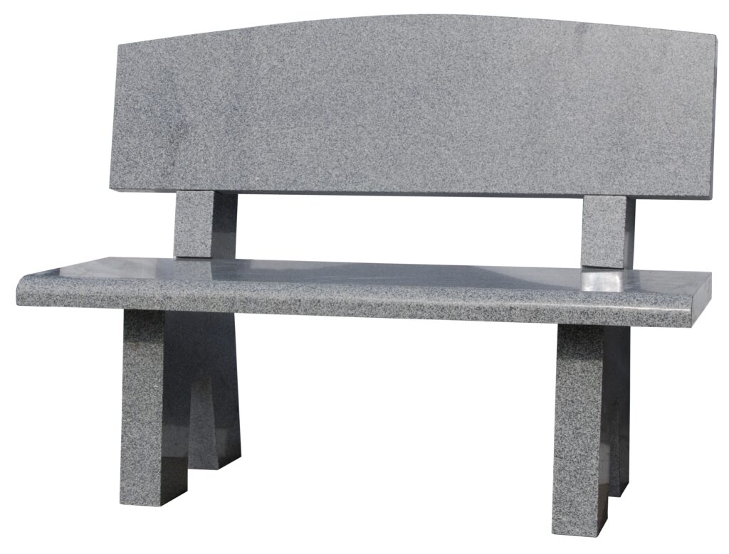 Memorial Bench with Oval Back Granite bench with a minimalist design, featuring a sturdy backrest and thick legs. Suitable for outdoor settings and durable use.
