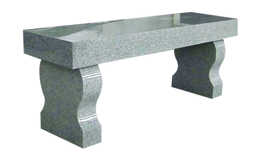 Memorial Bench with Straight Seat & Harp Legs (36" & 48") Granite bench with a sleek, rectangular top and decorative curved legs, shown in gray and black color options. Ideal for outdoor settings.