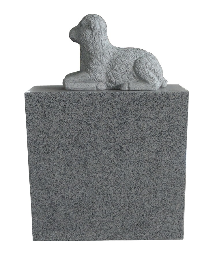 A textured, gray decorative sculpture of a reclining lamb, symbolizing innocence and tranquility, suitable for pastoral-themed decor or Easter settings.