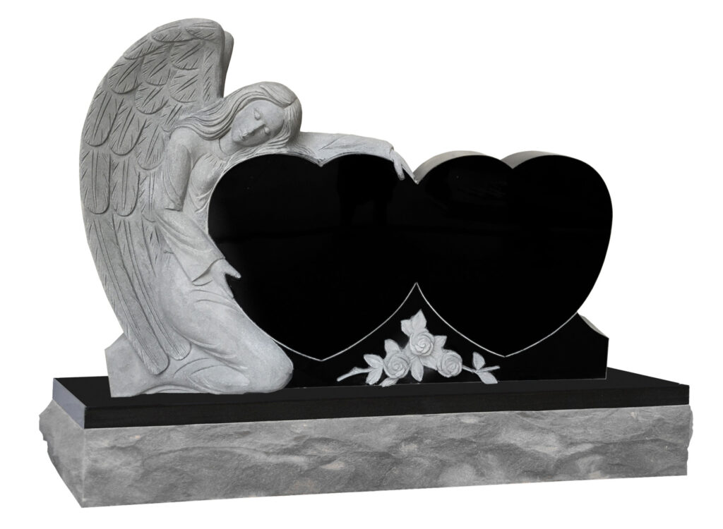 Single Angel Double Heart Headstone