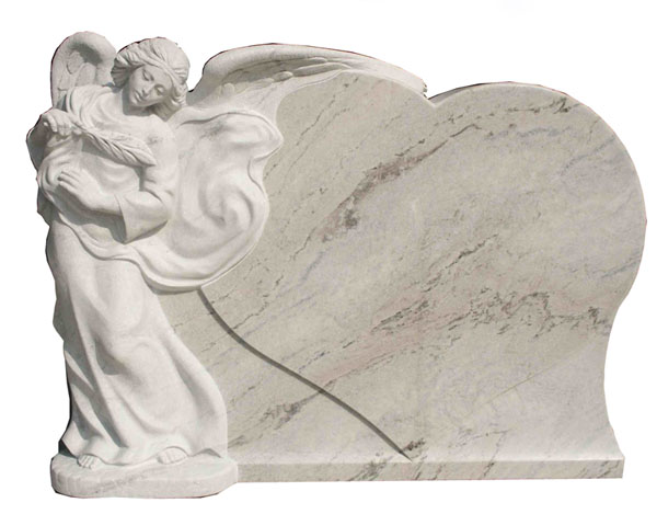 Single Angel and Single Heart Sculpted Headstone