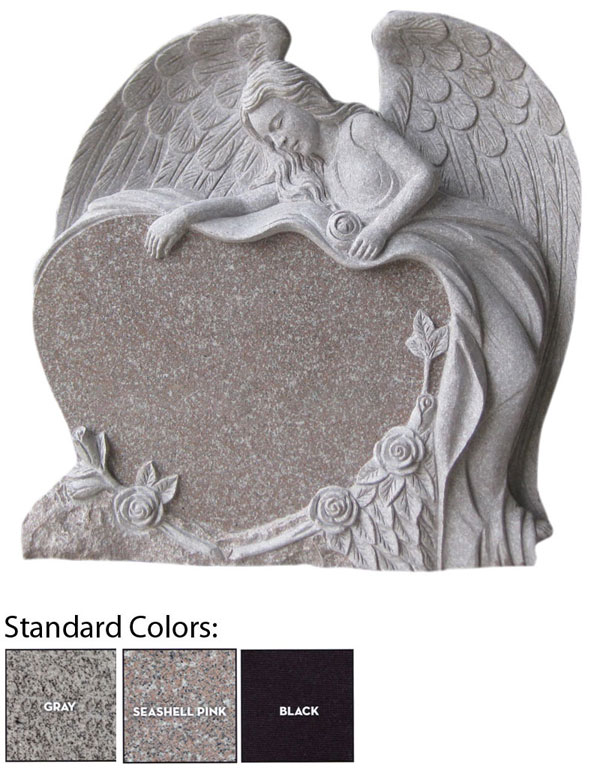 Angel Heart with Flowers Headstone