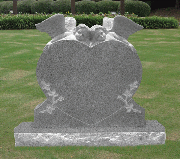 Two Cherub Angel Heart Headstone