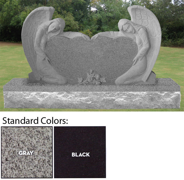 Double Angel with Double Heart Headstone