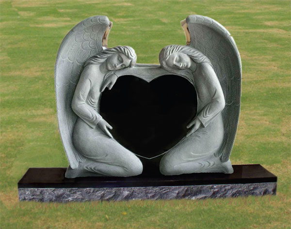 Double Angel with Single Heart Headstone
