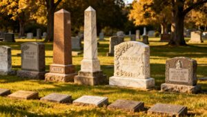 Various headstone designs and layouts