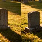 Single headstone versus companion headstones in a cemetery.