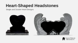 Single and double heart-shaped granite headstones from Clear Stream Monuments